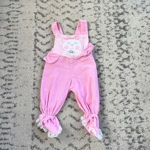 Vintage Pink Kids One Piece with Animal Embroidery